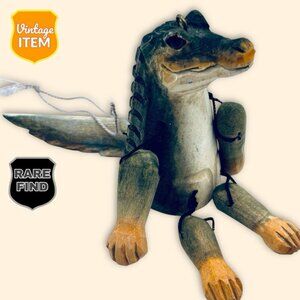 Christmas Ornament DANGLE LEG Wood Animal Alligator Hand Carved Folk Art. RARE!